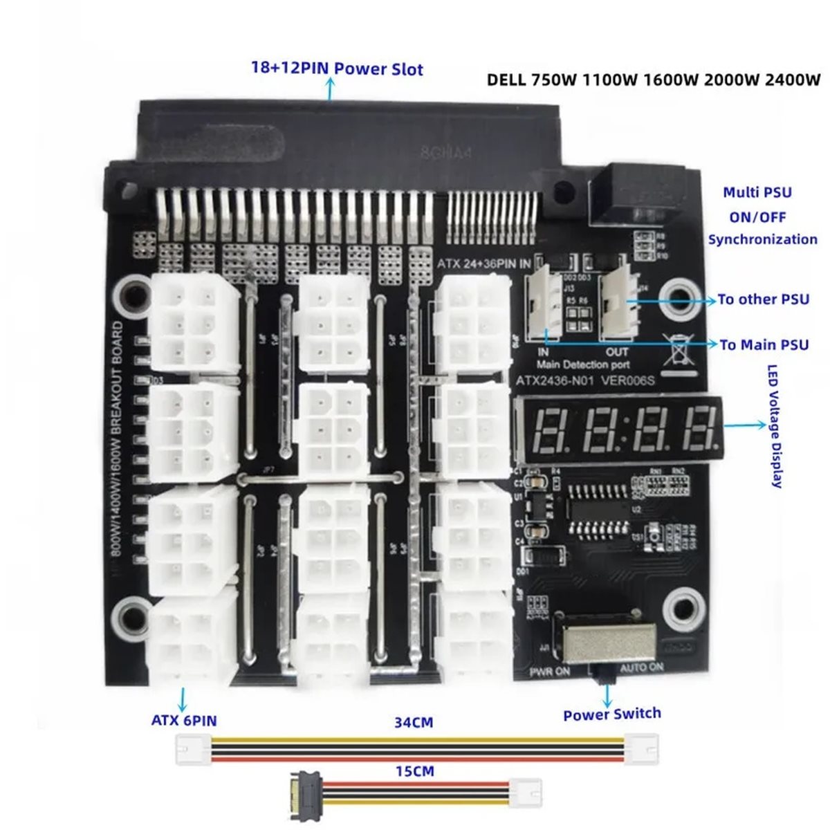 M05K 12 ポート PCIe 6 ピン コネクタ ブレー - 2400W Server Psu Breakout Board のレビューと価格